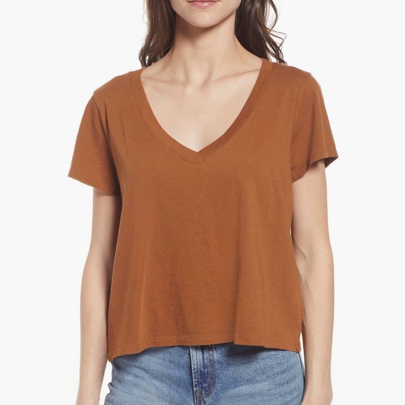 Madewell Tops - Madewell Softfade Rust V-Neck Crop Tee